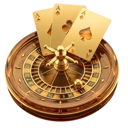 Golden roulette wheel with three aces for the Wanted Win Casino Online welcome package