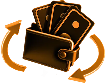 Wallet with cards and return arrows for deposits and withdrawals at Wanted Win